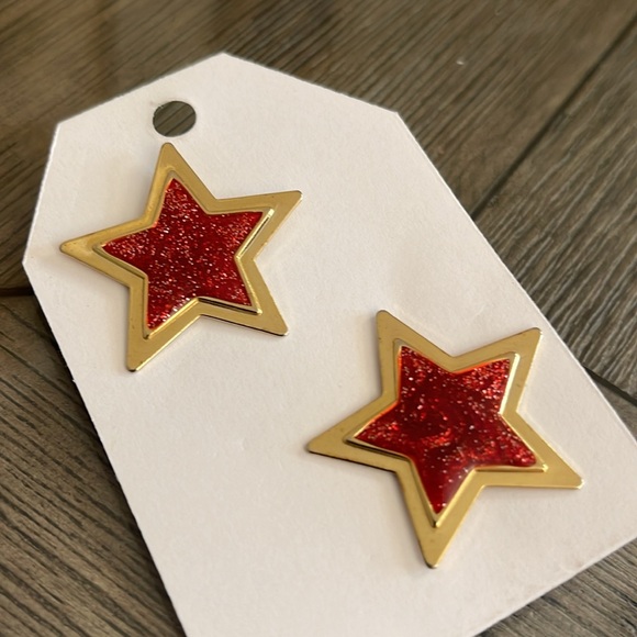 Vintage 1980’s Style Gold-tone Stars with Red Glitter - Picture 15 of 15
